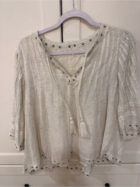 Tularosa Off-White Eyelet Boho Tassel Tunic